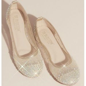 David’s Bridal nude illusion toe cap crystal embellished ballet flats